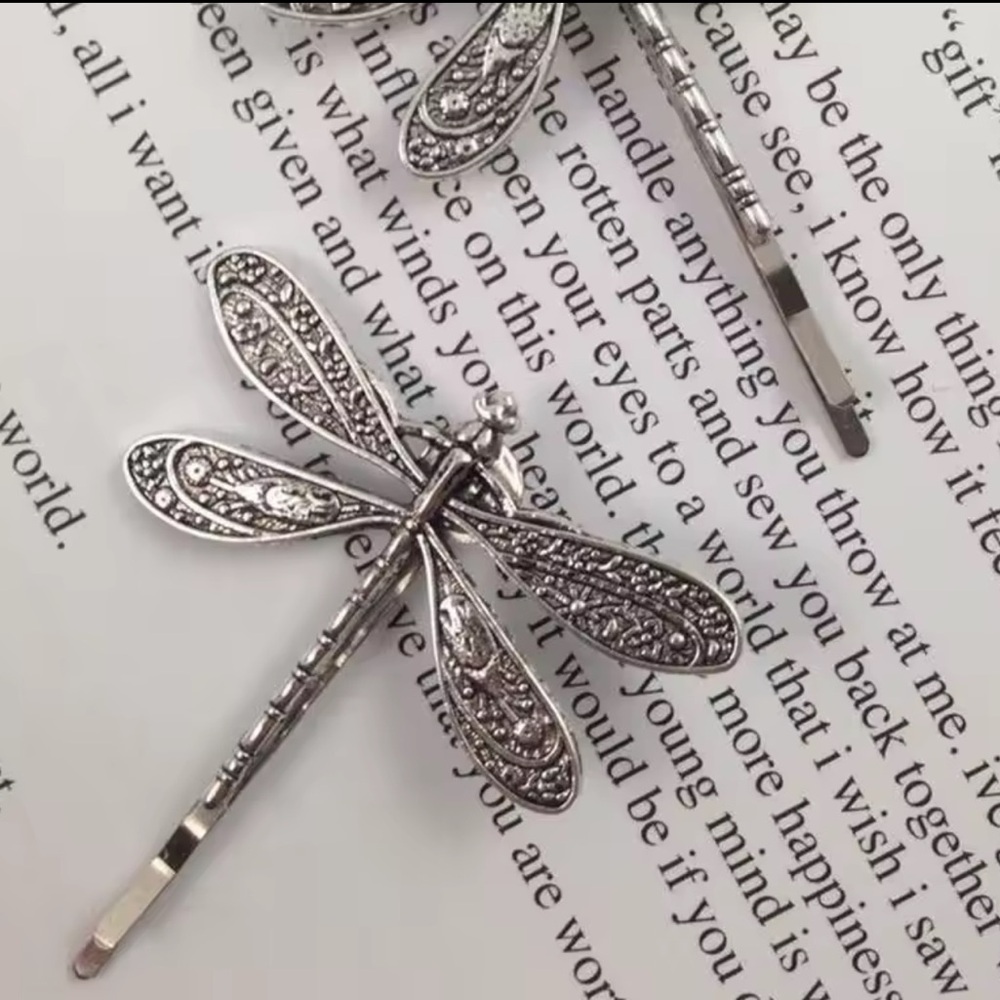 Silver Dragonfly Hair Clips 2 Set - Picture 4 of 7
